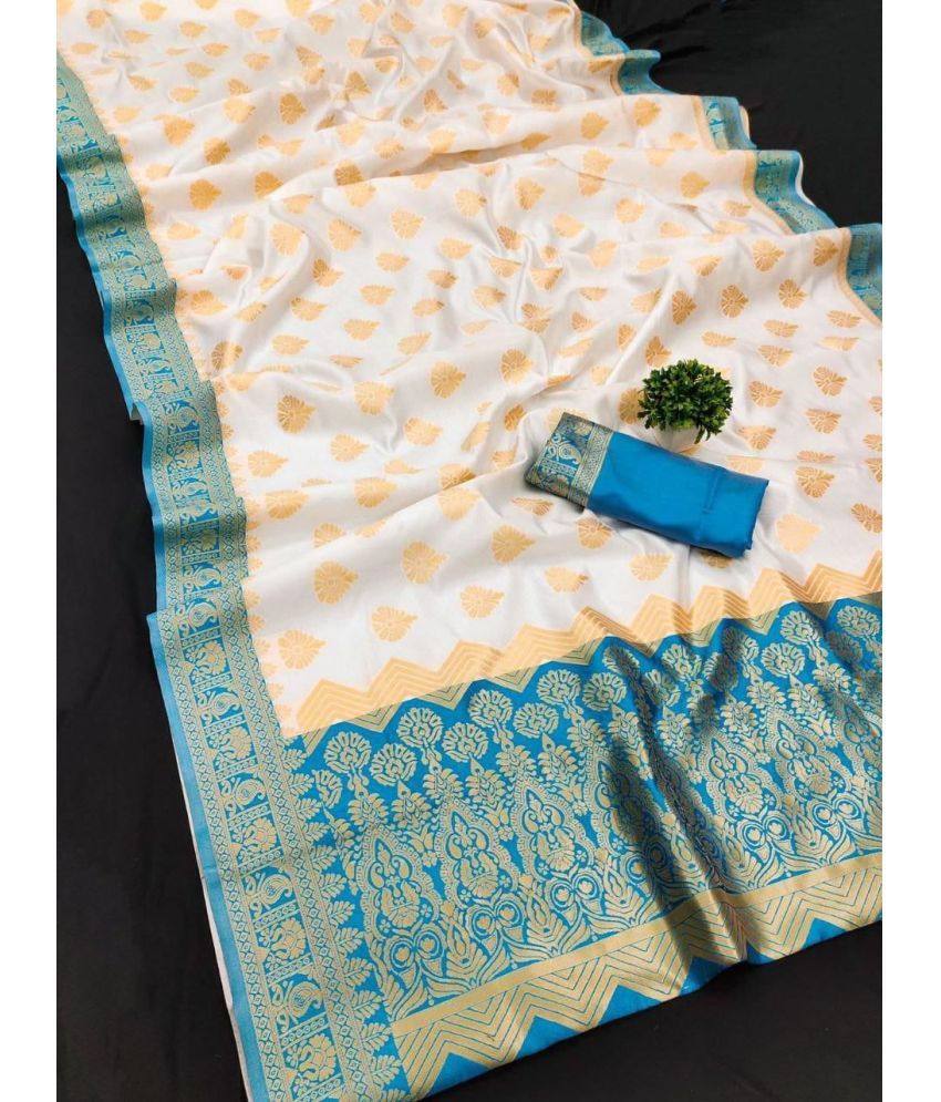     			A TO Z CART Pack of 1 Kanjivaram Silk Woven Saree With Blouse Piece ( White )