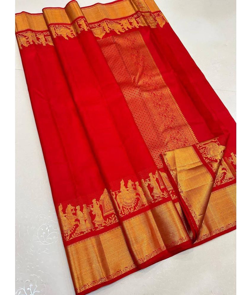     			Aika Pack of 1 Silk Blend Solid Saree With Blouse Piece ( Red )