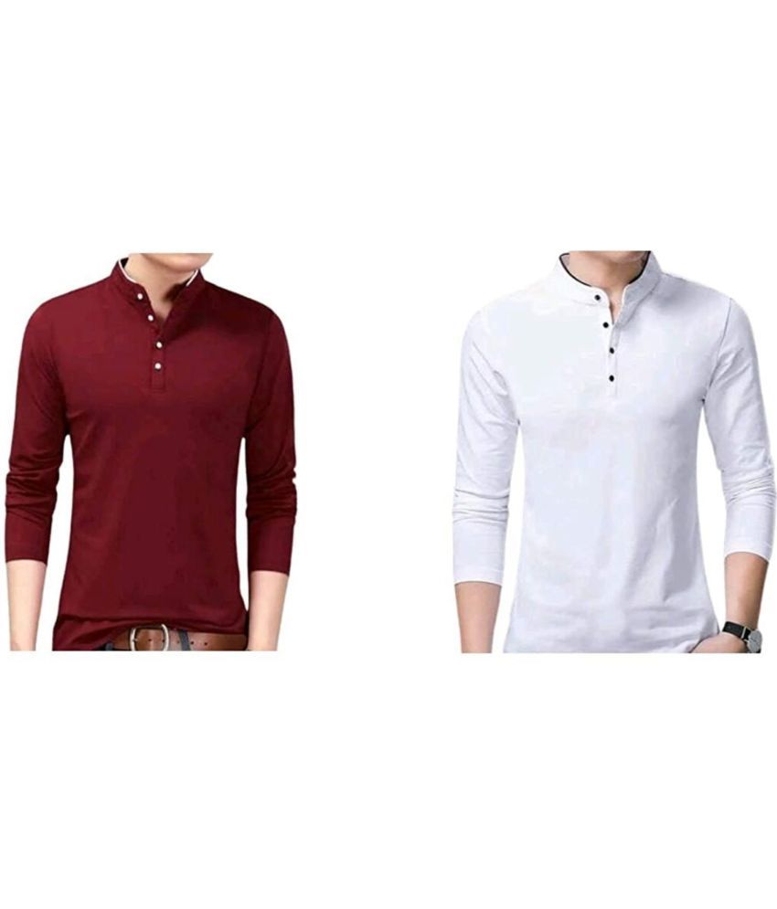     			Alexender Cotton Blend Regular Fit Solid Full Sleeves Men's Mandarin Collar T-Shirt - Multicolor ( Pack of 2 )