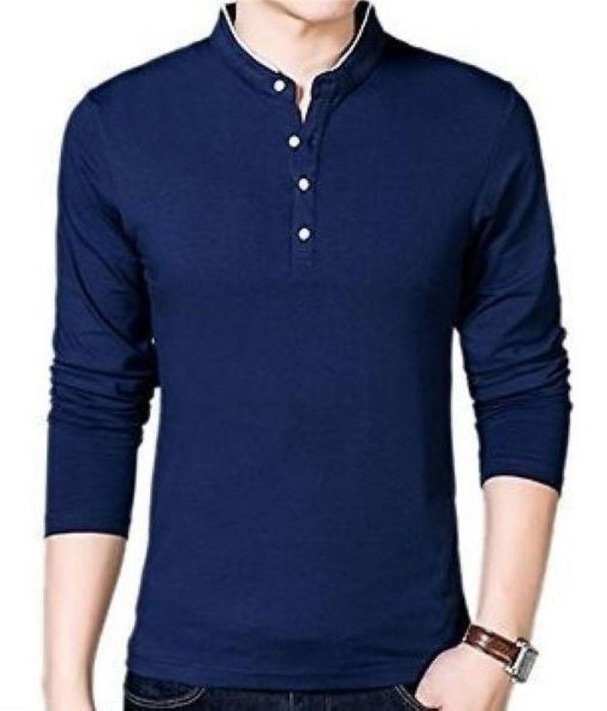     			Alexender Cotton Blend Regular Fit Printed 3/4th Sleeves Men's Mandarin Collar T-Shirt - Blue ( Pack of 1 )