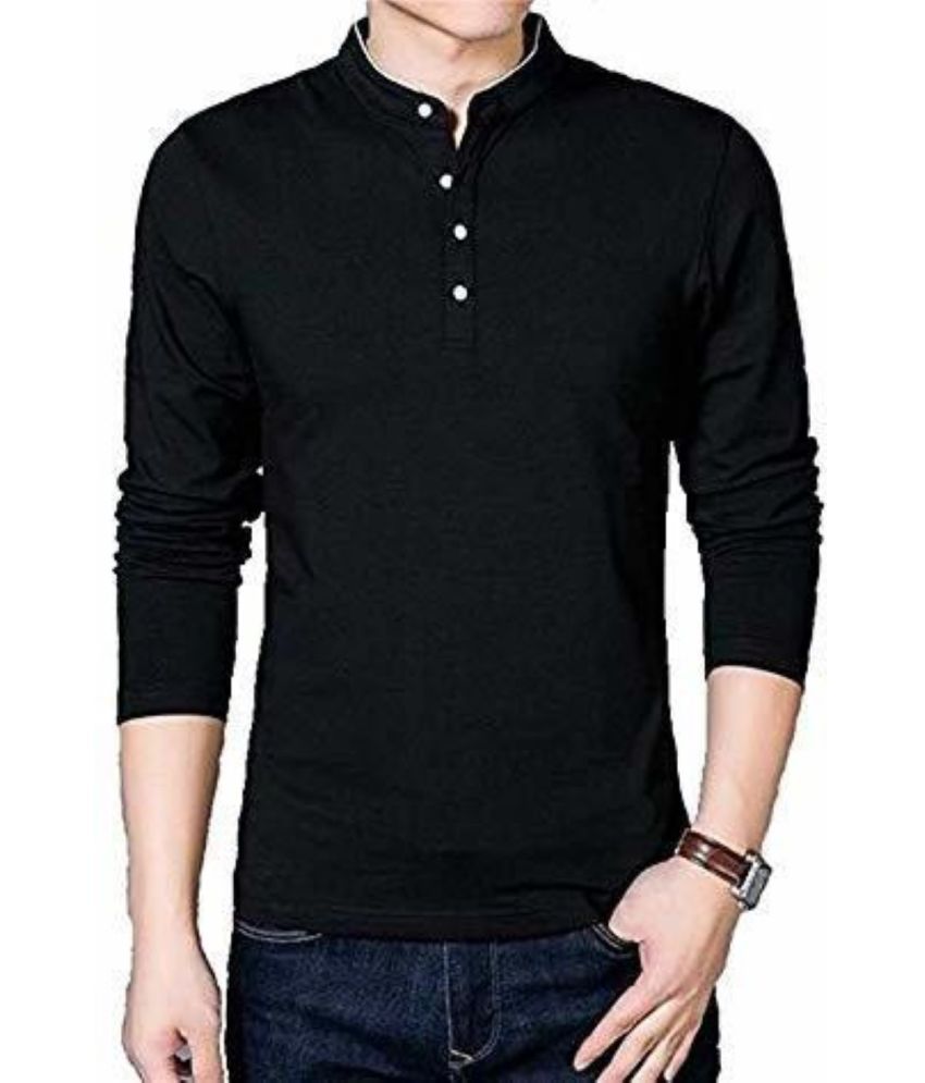     			Alexender Cotton Blend Regular Fit Solid Full Sleeves Men's Mandarin Collar T-Shirt - Black ( Pack of 1 )