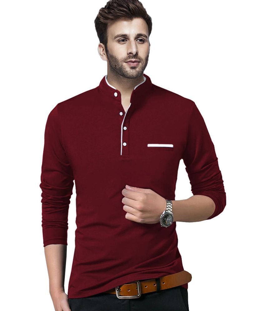     			Alexender Cotton Blend Regular Fit Solid Full Sleeves Men's Henley T-Shirt - Maroon ( Pack of 1 )