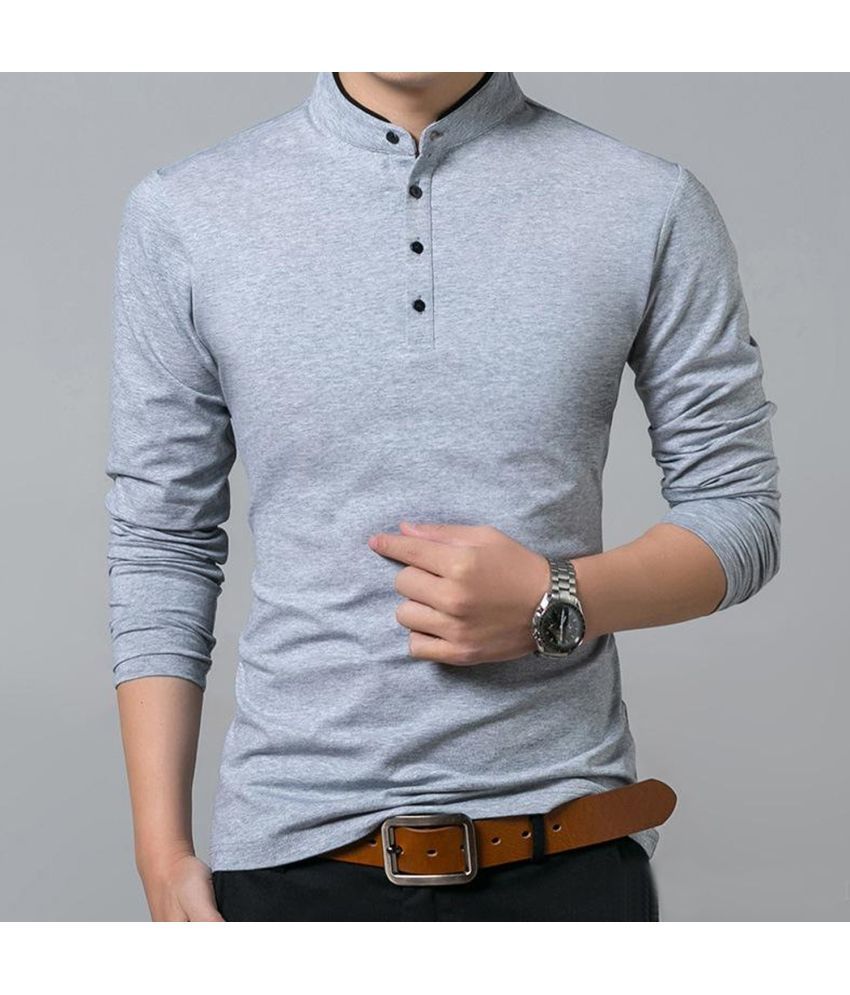     			Alexender Cotton Regular Fit Solid Full Sleeves Men's Mandarin Collar T-Shirt - Grey ( Pack of 1 )