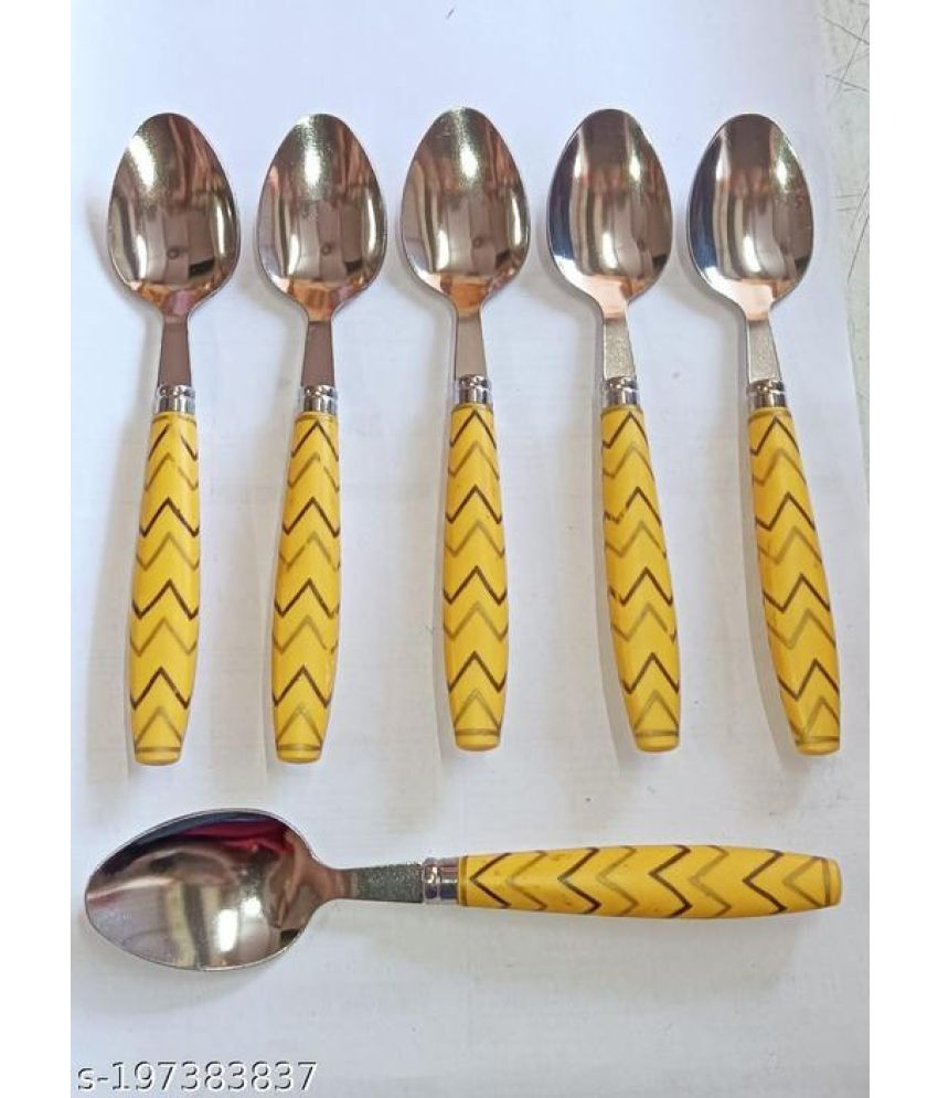     			BLUENIN Kitchen Product Stainless Steel Baby Spoon yellow ( Pack of 6 )