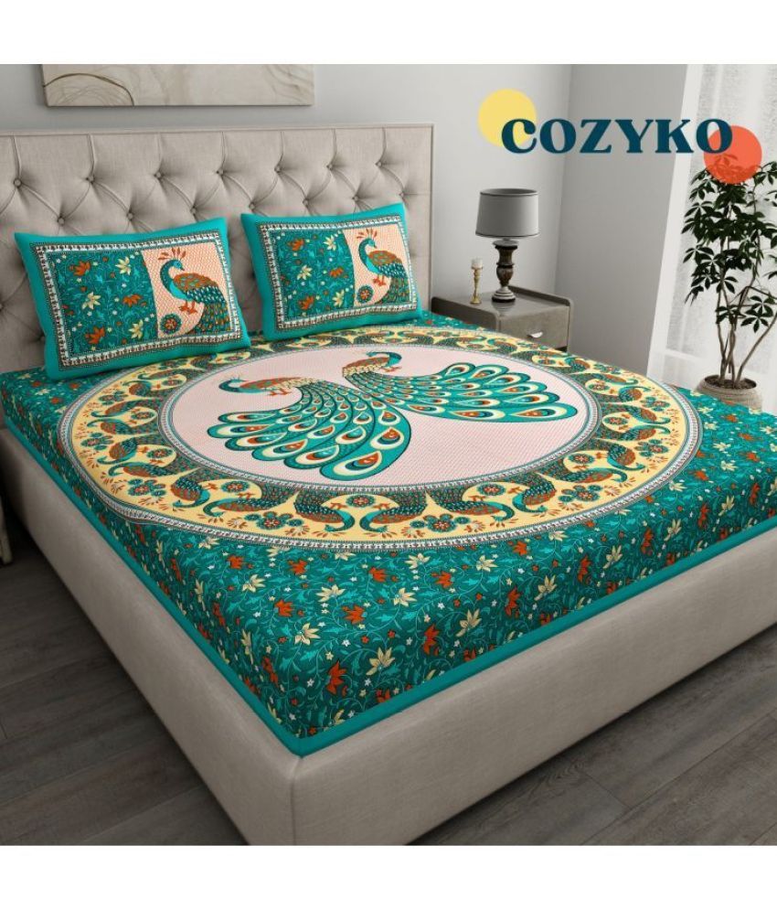     			COZYKO Cotton 1 Double Bedsheet with 2 Pillow Covers ( Multicolor )