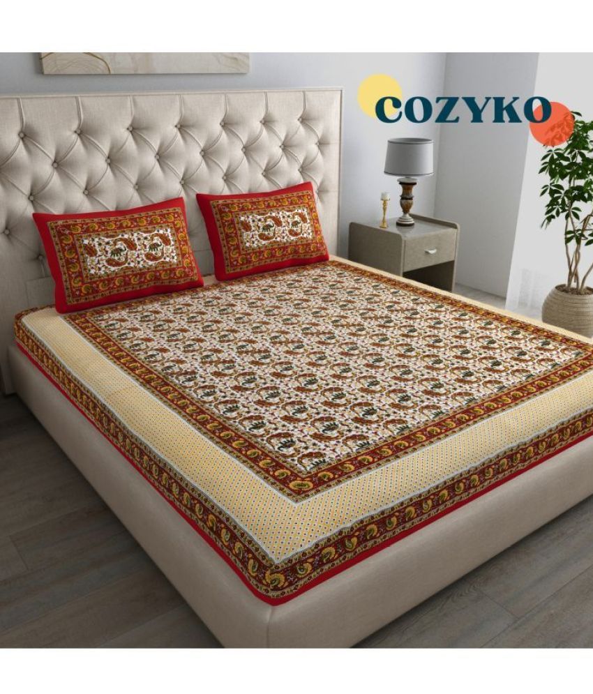     			COZYKO Cotton 1 Double Bedsheet with 2 Pillow Covers ( Brown )