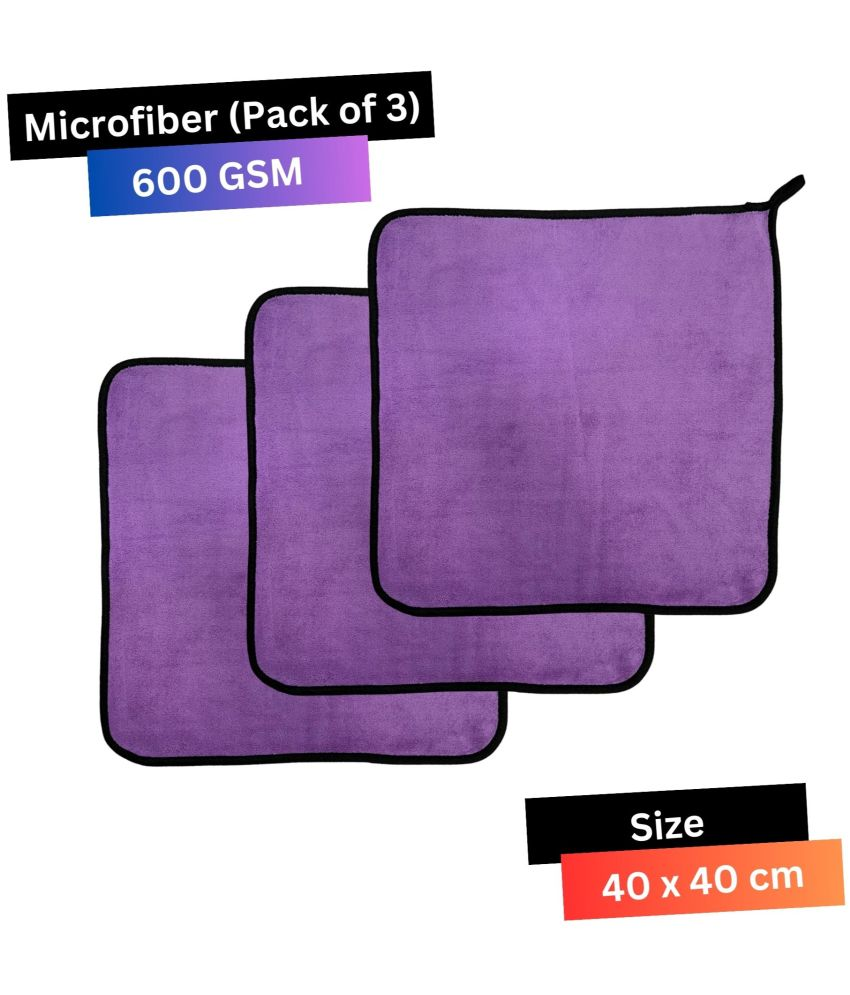     			CRYSATLFRESH Purple 600 GSM Microfiber Cloth For Automobile ( Pack of 3 )