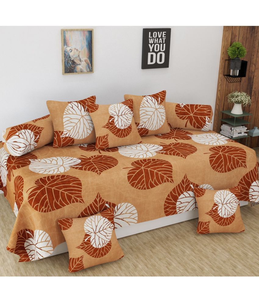     			EVAHOME Cotton Floral Printed Diwan Set 8 Pcs - Brown