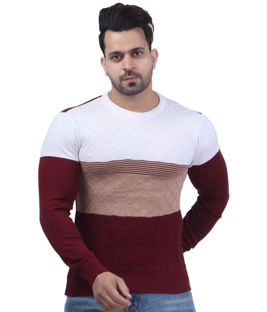     			FEVERFEW Cotton Blend Round Neck Men's Full Sleeves Pullover Sweater - Maroon ( Pack of 1 )