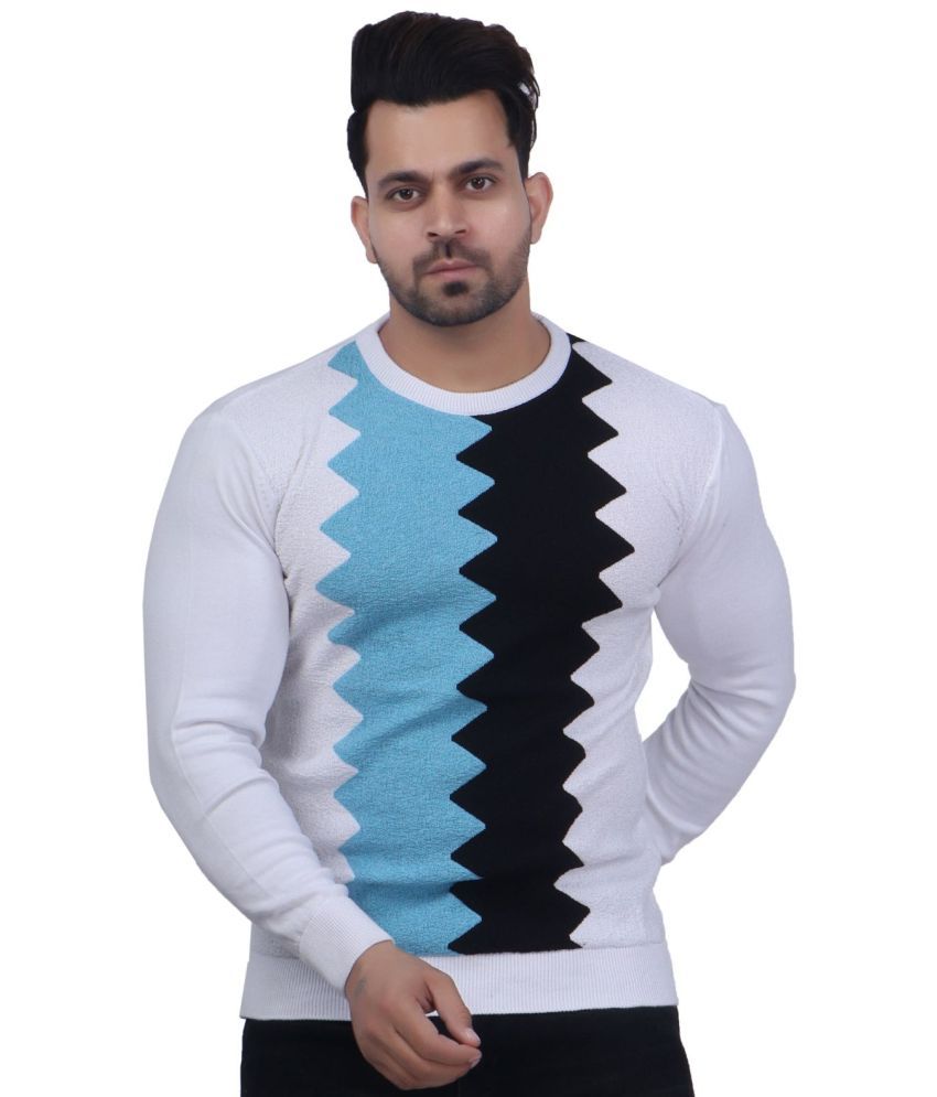     			FEVERFEW Cotton Blend Round Neck Men's Full Sleeves Pullover Sweater - White ( Pack of 1 )