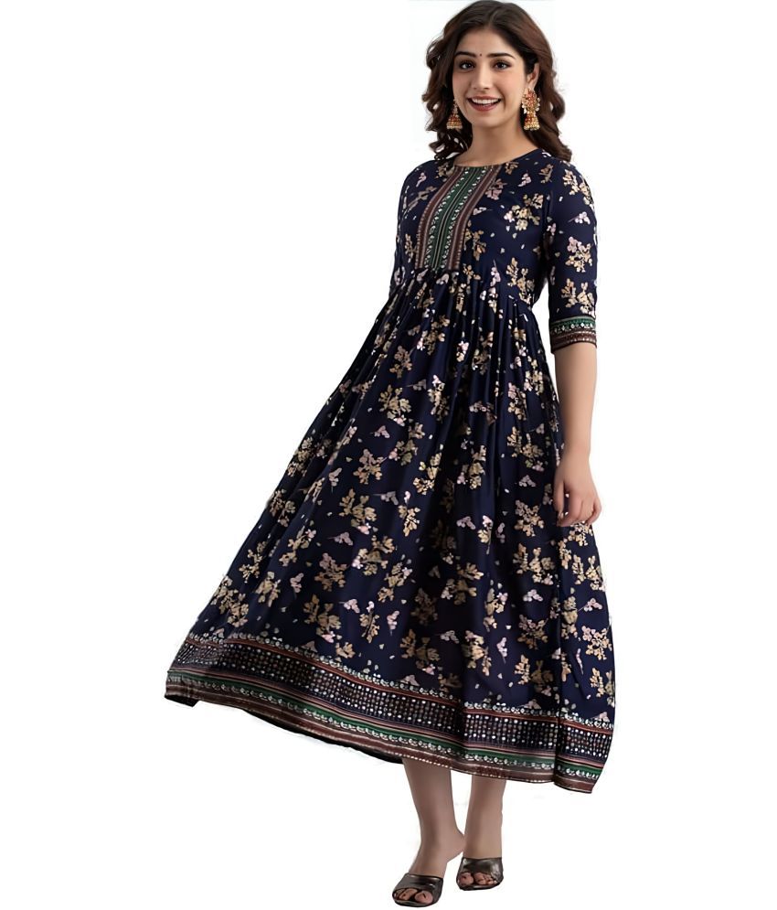     			First Affair Pack of 1 Viscose Printed Anarkali Women's Kurti - ( Dark Blue )