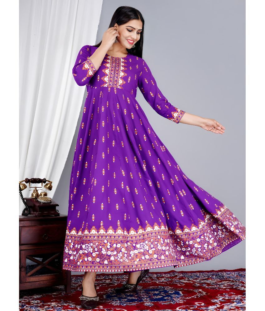     			First Affair Pack of 1 Viscose Printed Anarkali Women's Kurti - ( Purple )