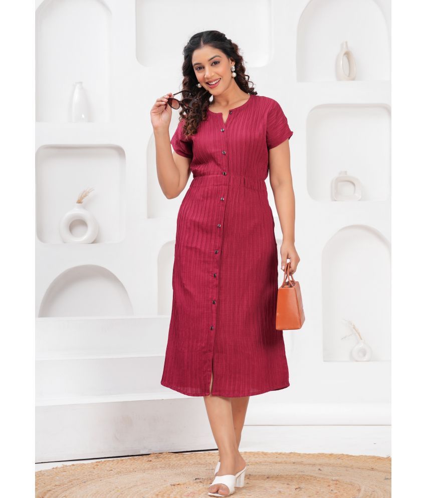     			HIGHLIGHT FASHION EXPORT Pack of 1 Crepe Striped Front Slit Women's Kurti - ( Maroon )