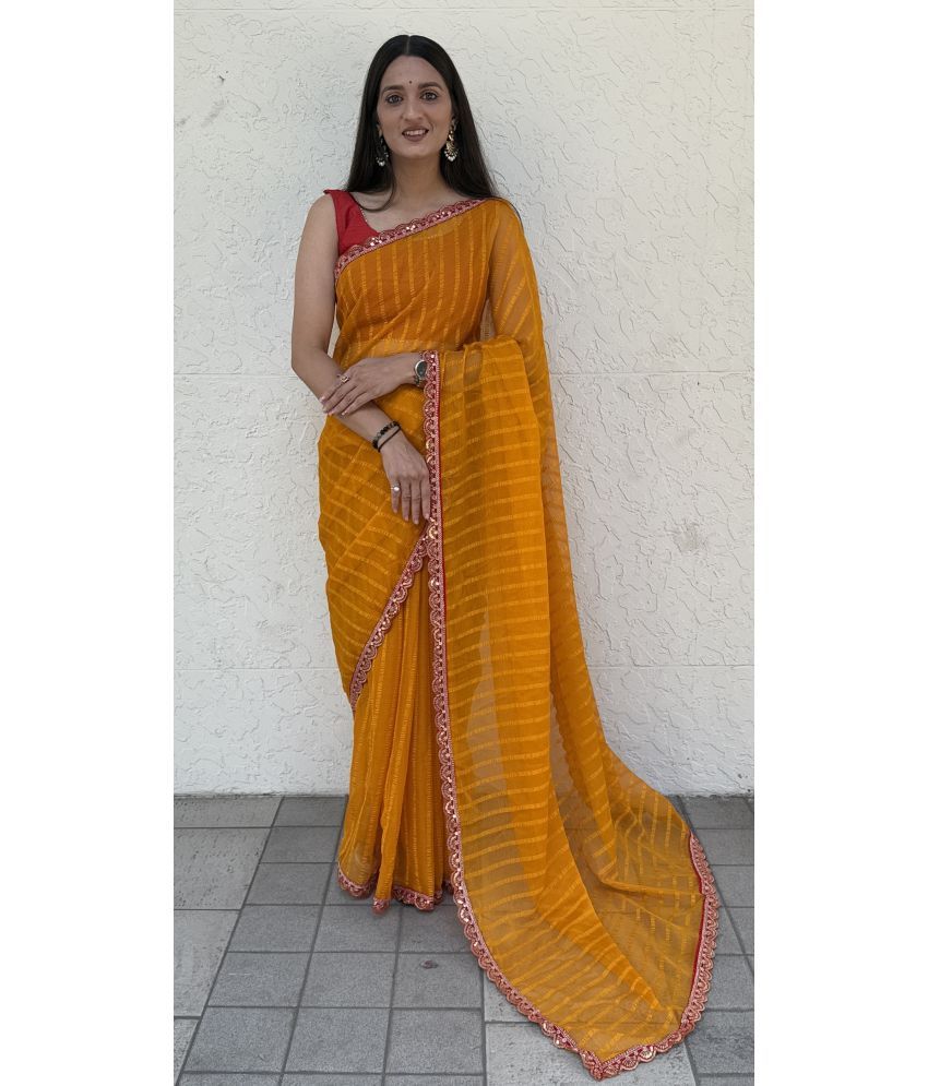     			JULEE Pack of 1 Chiffon Striped Saree With Blouse Piece ( Mustard )