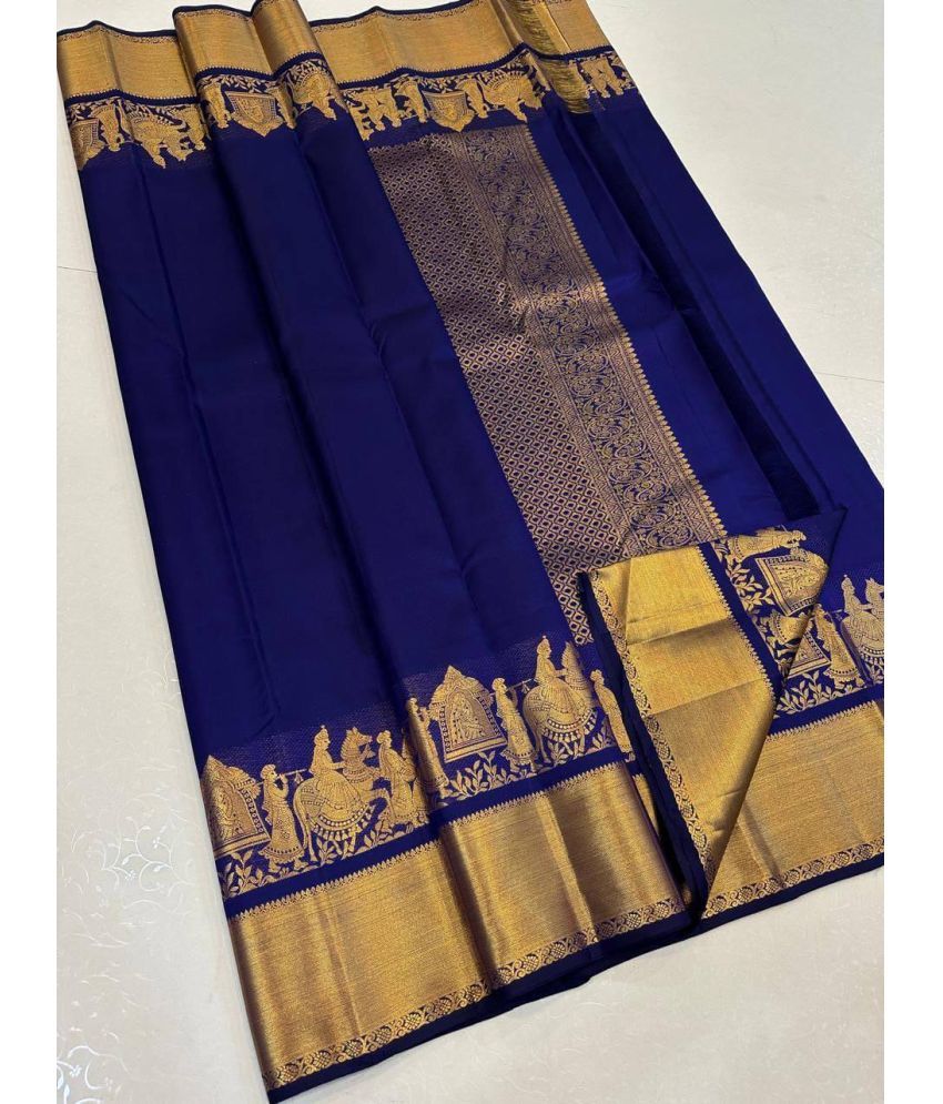     			JULEE Pack of 1 Silk Blend Solid Saree With Blouse Piece ( Blue )