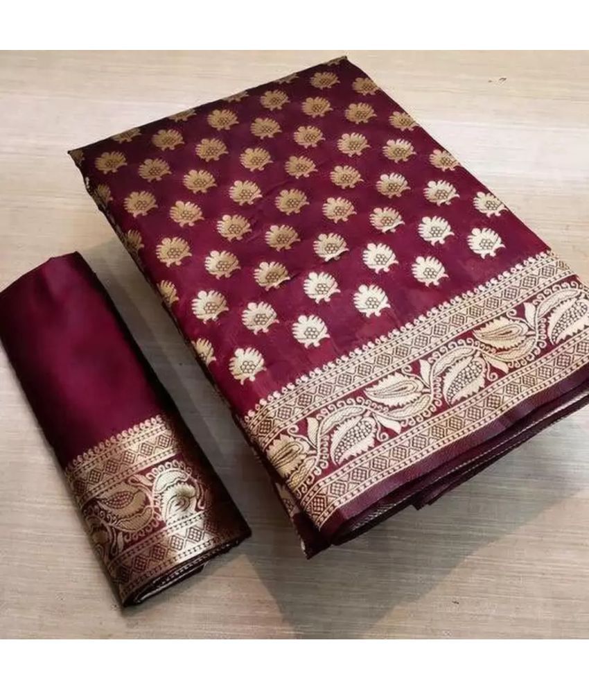     			NENCY FASHIONS Pack of 1 Banarasi Silk Woven Saree With Blouse Piece ( Maroon )