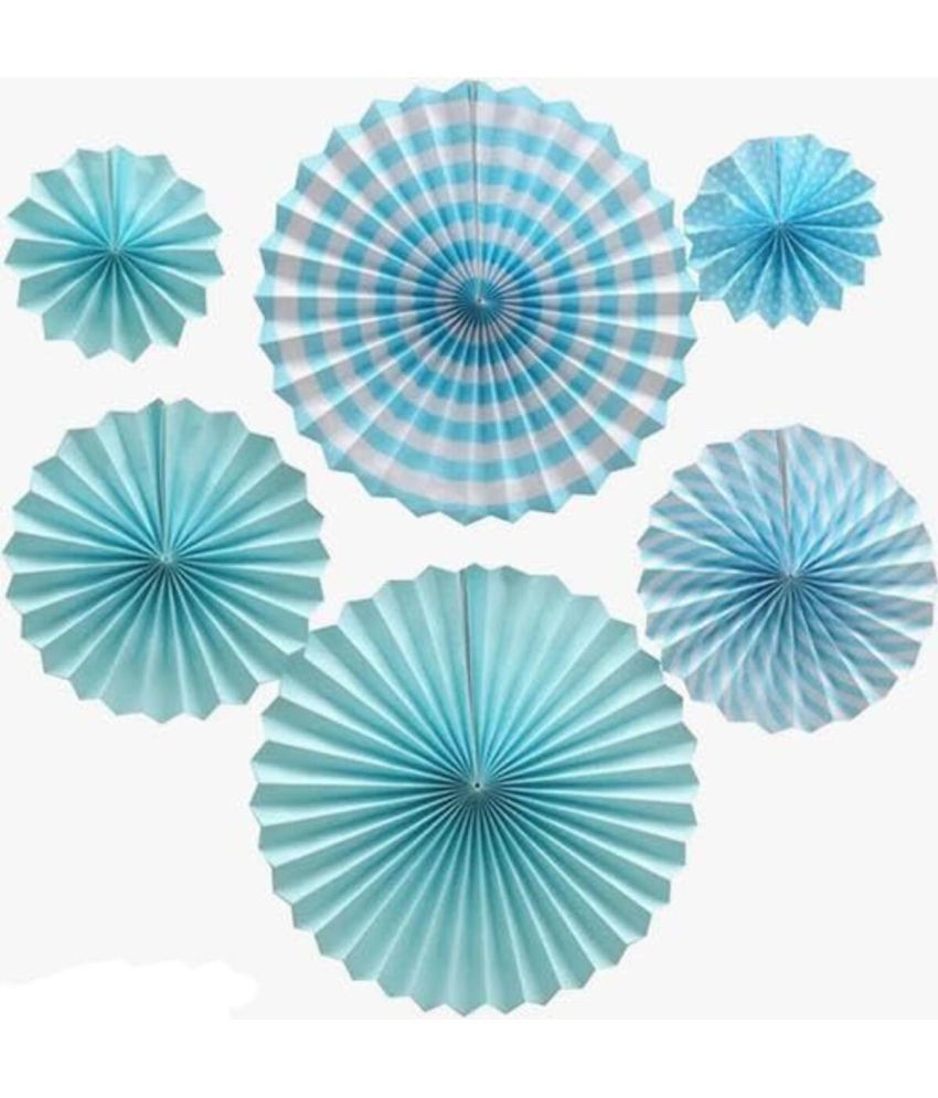     			PartyBooms Blue Paper Fans hanging for wall Backdrop- 6pcs