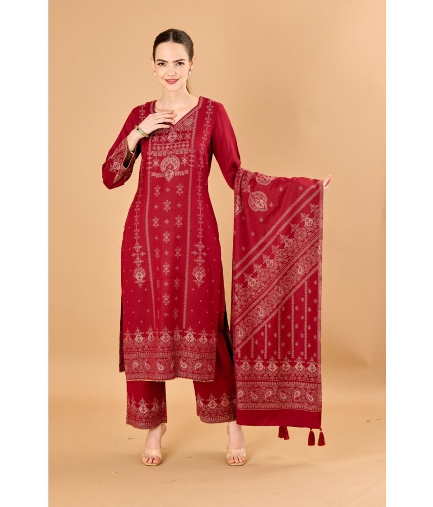     			SAFAA Unstitched Woollen Self Design Dress Material - Maroon ( Pack of 1 )