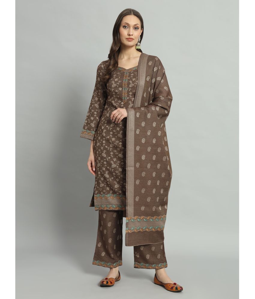     			SAFAA Unstitched Woollen Self Design Dress Material - Brown ( Pack of 1 )