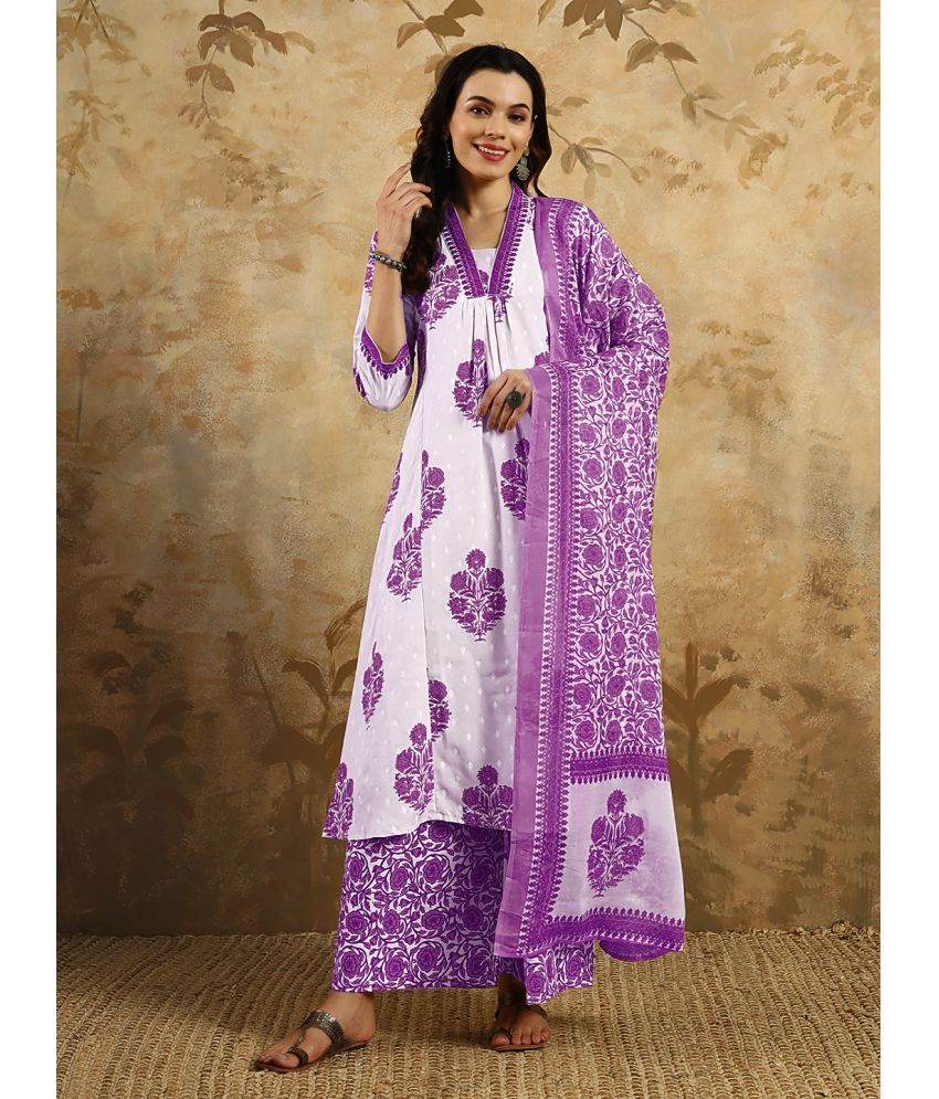     			SAREEKART FAB Cotton Blend Embroidered Kurti With Pants Women's Stitched Salwar Suit - Purple ( Pack of 1 )