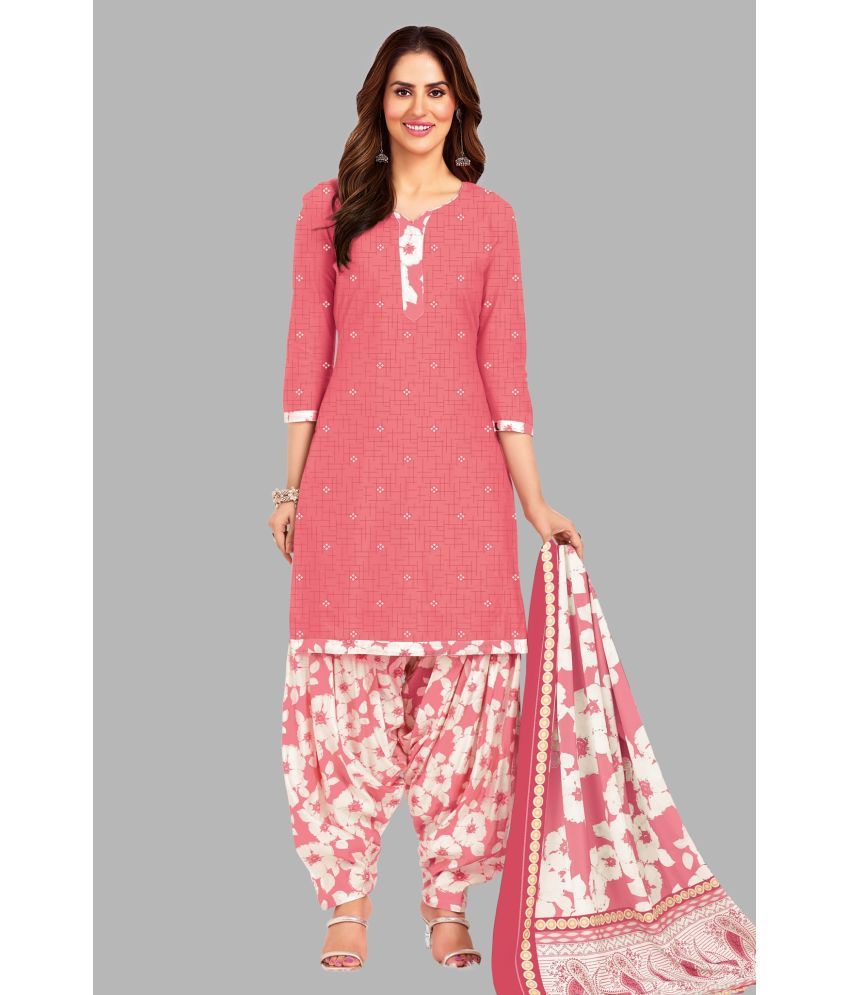     			SIMMU Unstitched Cotton Printed Dress Material - Pink ( Pack of 1 )