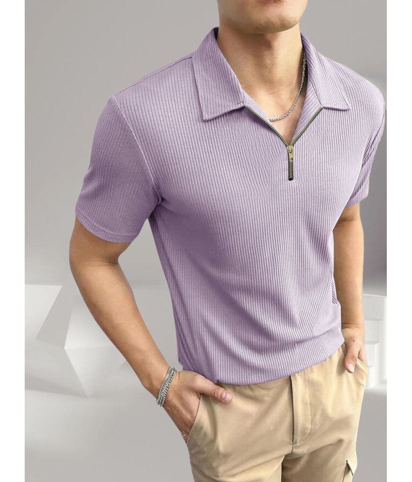     			TAZO Pack of 1 Cotton Blend Regular Fit Striped Half Sleeves Men's Polo T Shirt ( Purple )