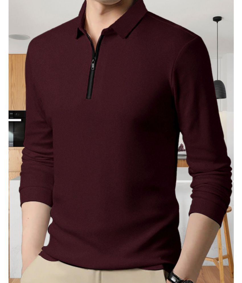     			TAZO Pack of 1 Cotton Blend Regular Fit Solid Full Sleeves Men's Polo T Shirt ( Maroon )