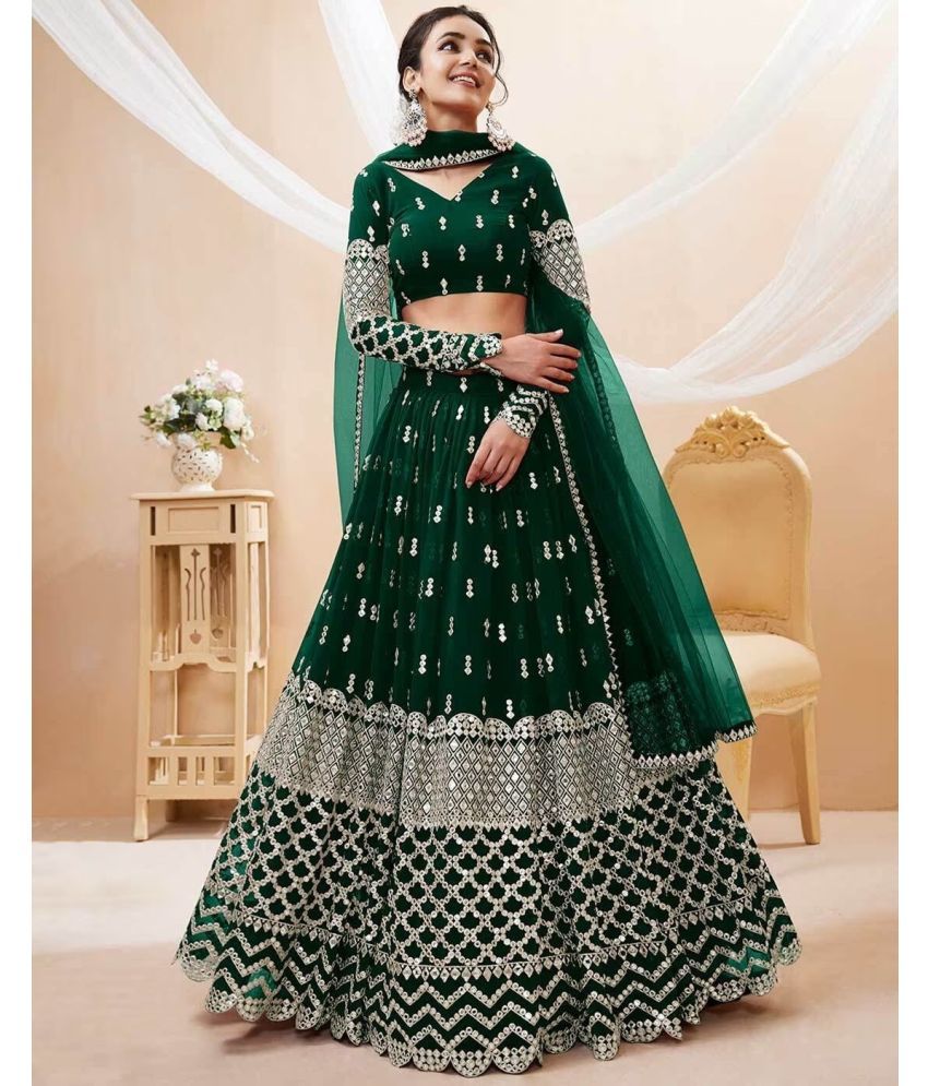     			Trijal Fab Green Georgette Circular Semi Stitched Lehenga Single