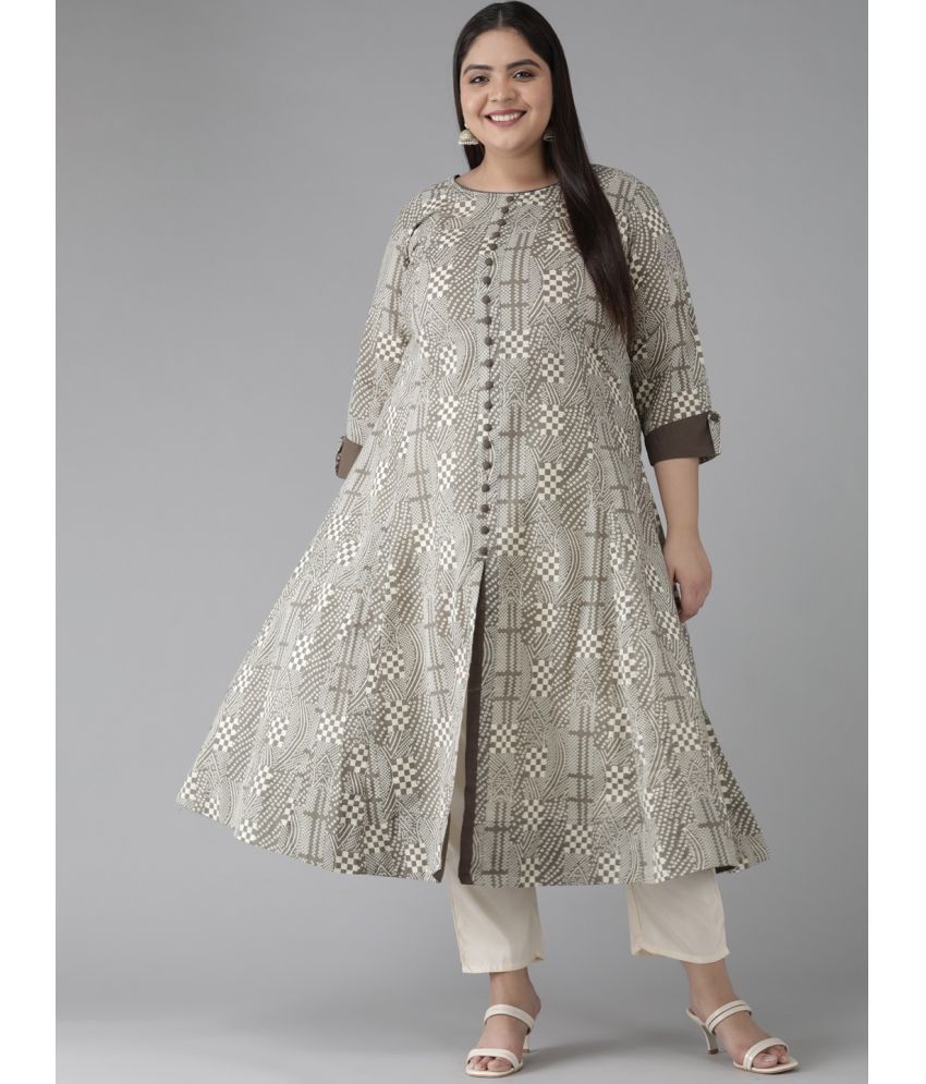     			Yash Gallery Pack of 1 Cotton Printed Anarkali Women's Kurti - ( Grey )