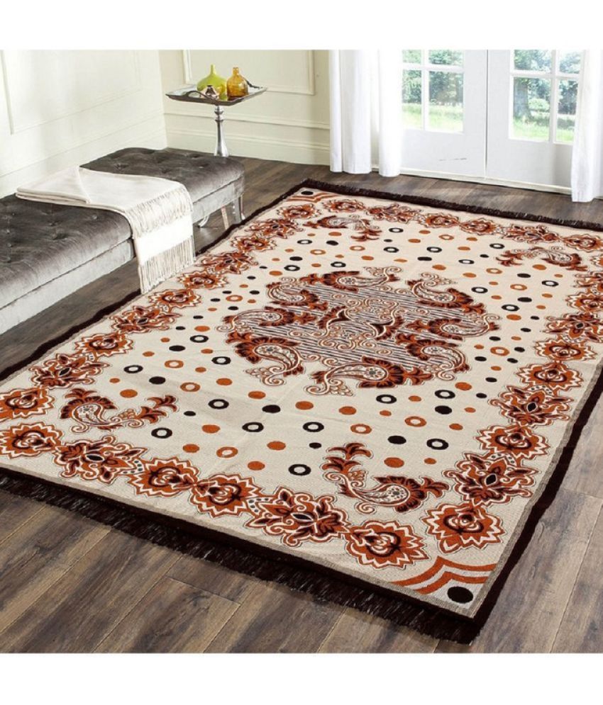     			Zesture Beige Cotton Carpet Abstract 4x6 Ft