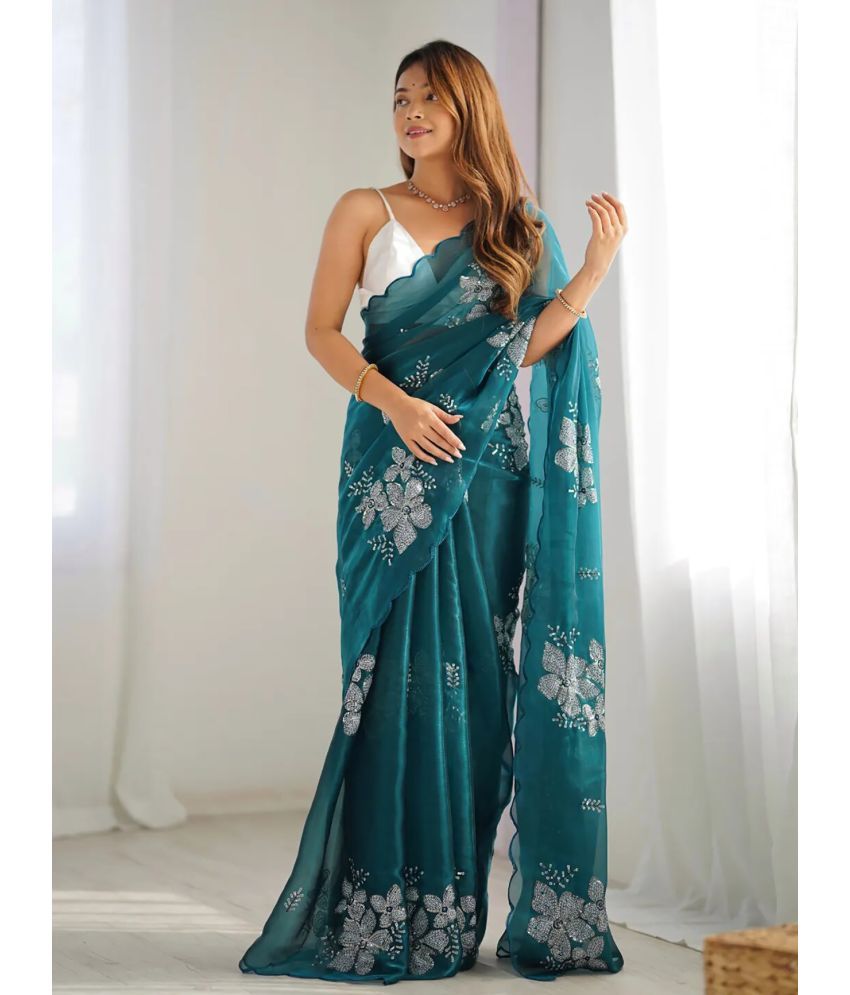     			kedar fab Pack of 1 Chiffon Embellished Saree With Blouse Piece ( Sea Green )