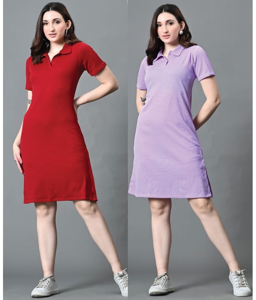     			Christy World Lycra Solid Knee Length Women's T-shirt Dress - Multicolor 10 ( Pack of 2 )