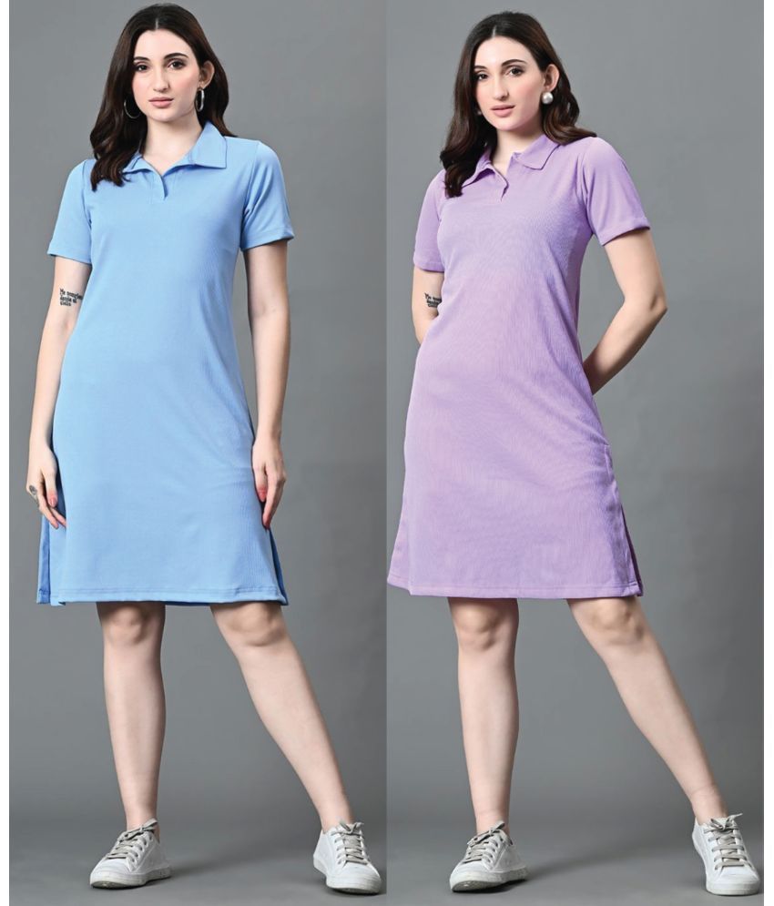     			Christy World Lycra Solid Knee Length Women's T-shirt Dress - Multicolor 12 ( Pack of 2 )