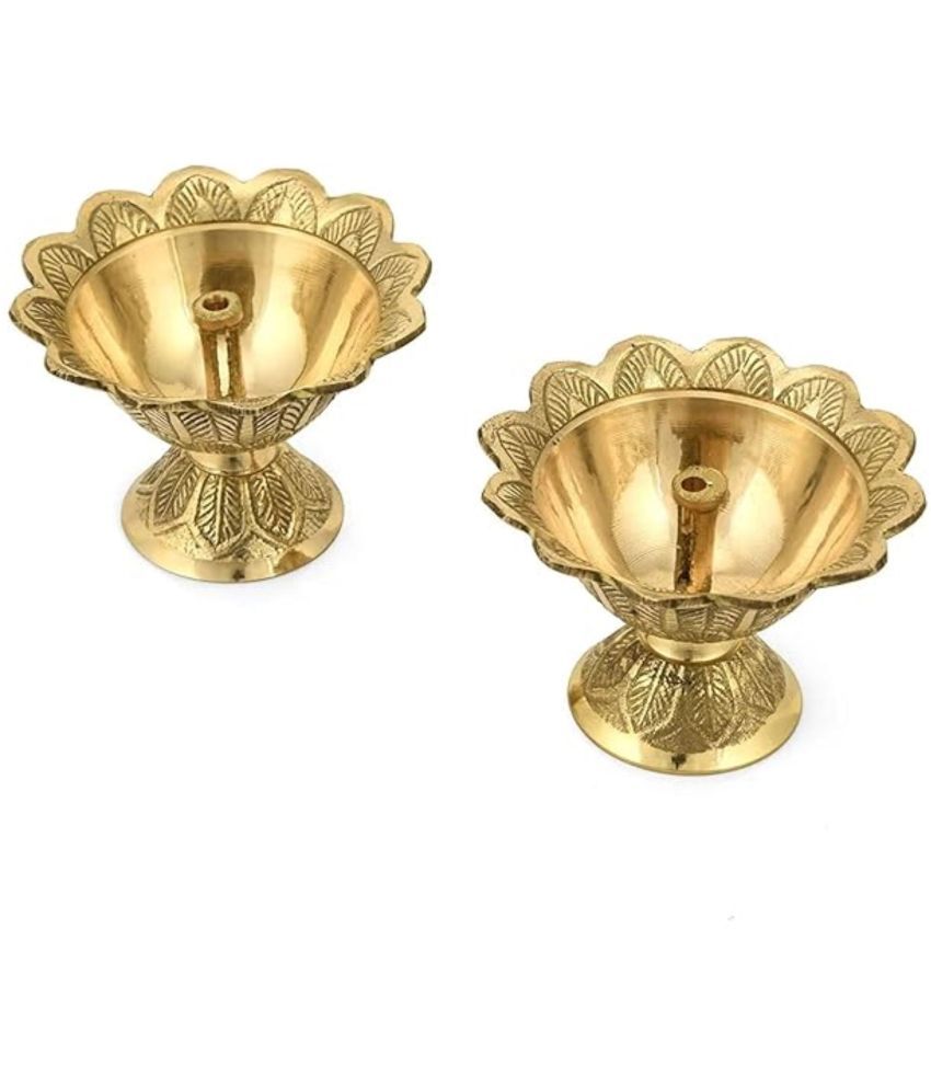     			Fashion Bizz Akhand Jyoti For Spritual Purpose Brass Table Diya Set - Pack of 2