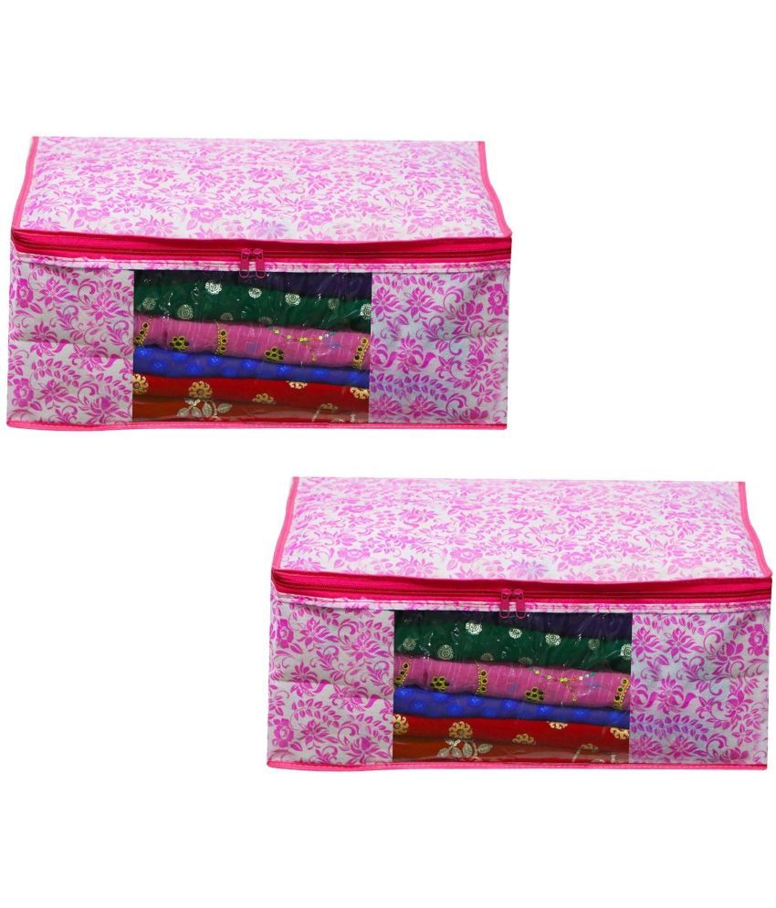     			Non-Woven Saree Cover Cloth Storage & Organizer ( Pack of 2 ) Pink Multi Saree Cover