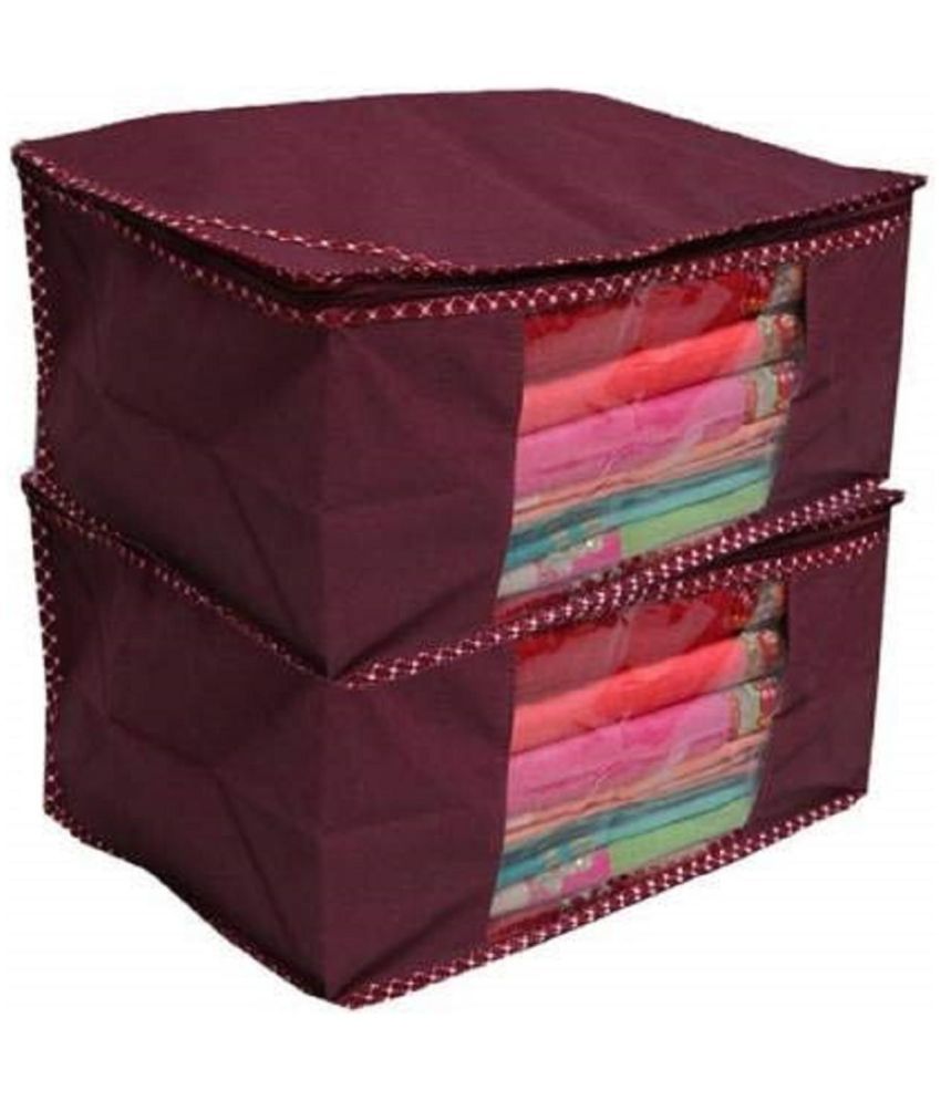     			Non-Woven Saree Cover Cloth Storage & Organizer ( Pack of 2 ) Maroon Multi Saree Cover