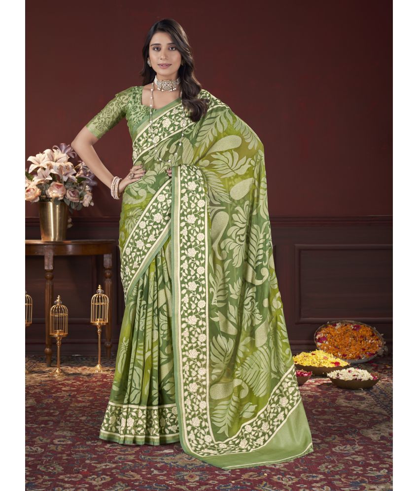     			RekhaManiyar Pack of 1 Brasso Printed Saree With Blouse Piece ( Green )