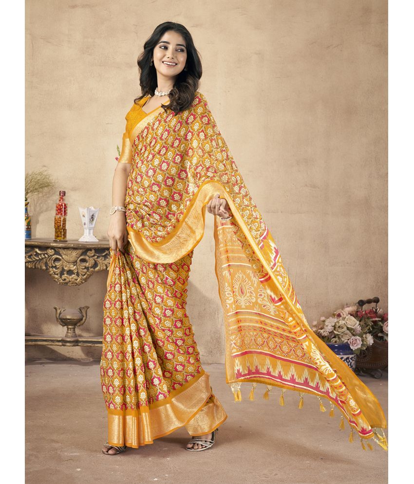     			RekhaManiyar Pack of 1 Chiffon Printed Saree With Blouse Piece ( Yellow )