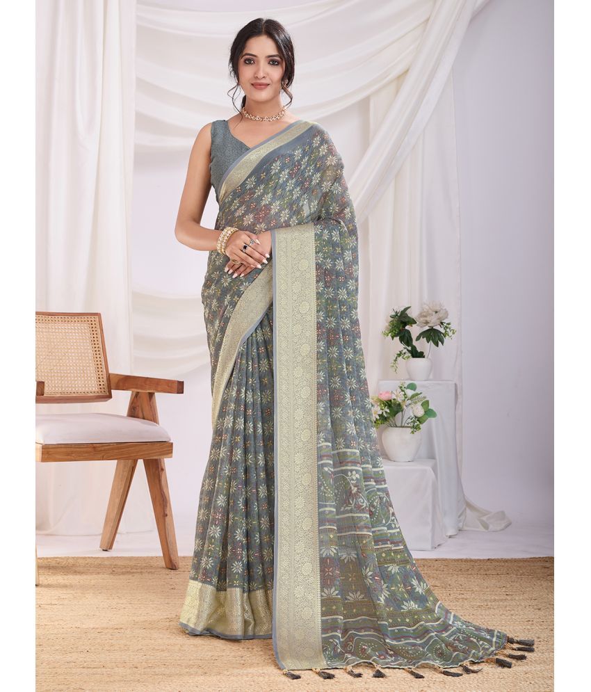     			RekhaManiyar Pack of 1 Chiffon Printed Saree With Blouse Piece ( Grey )