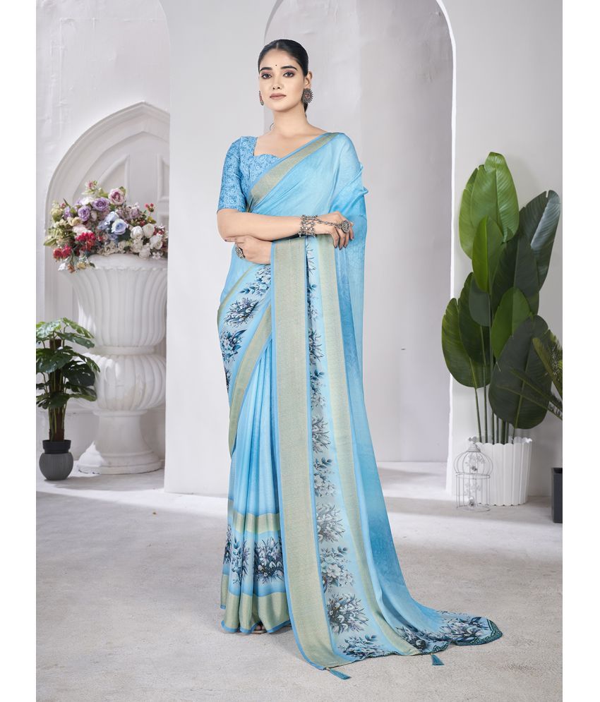     			RekhaManiyar Pack of 1 Crepe Printed Saree With Blouse Piece ( Blue )