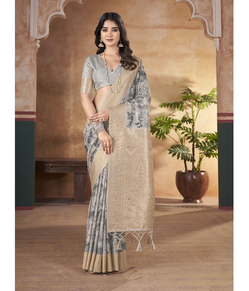     			RekhaManiyar Pack of 1 Silk Printed Saree With Blouse Piece ( Grey )