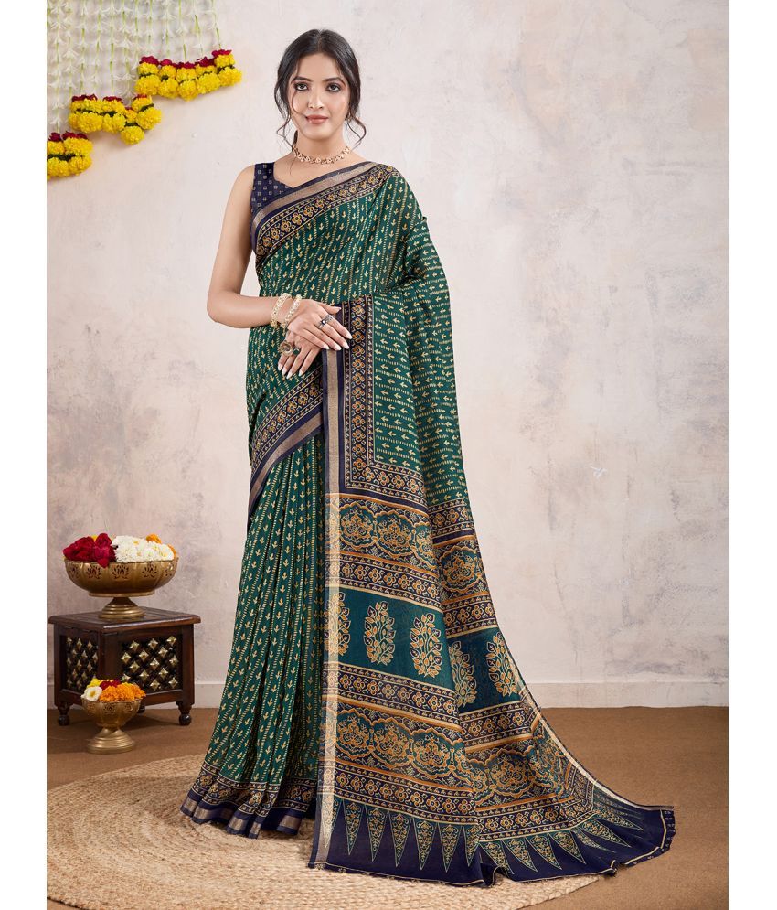     			RekhaManiyar Pack of 1 Viscose Printed Saree With Blouse Piece ( Green )