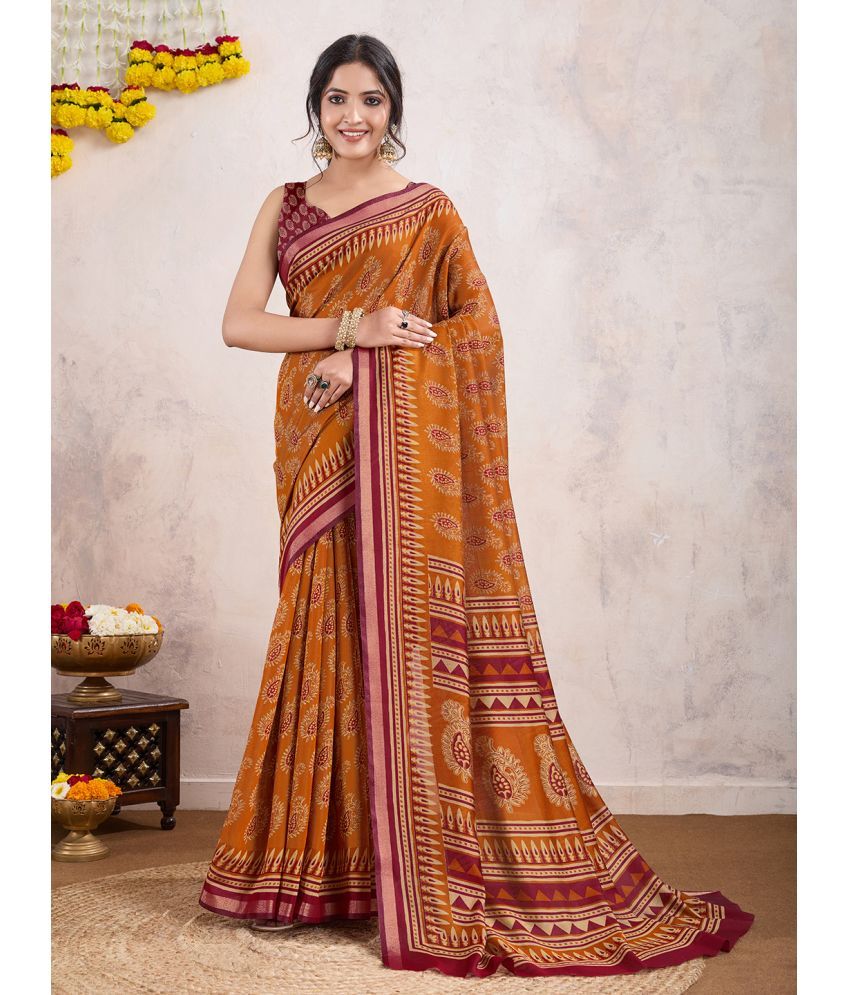     			RekhaManiyar Pack of 1 Viscose Printed Saree With Blouse Piece ( Orange )