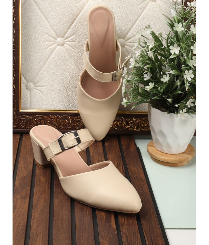     			Sneakersvilla Cream Women's Mules Heels