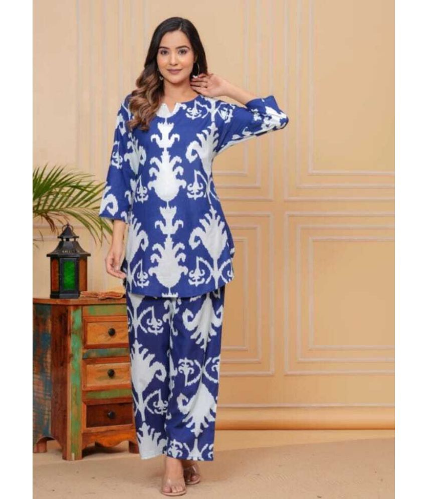     			VVGROUP Viscose Printed Kurti With Palazzo Women's Stitched Salwar Suit - Blue ( Pack of 1 )