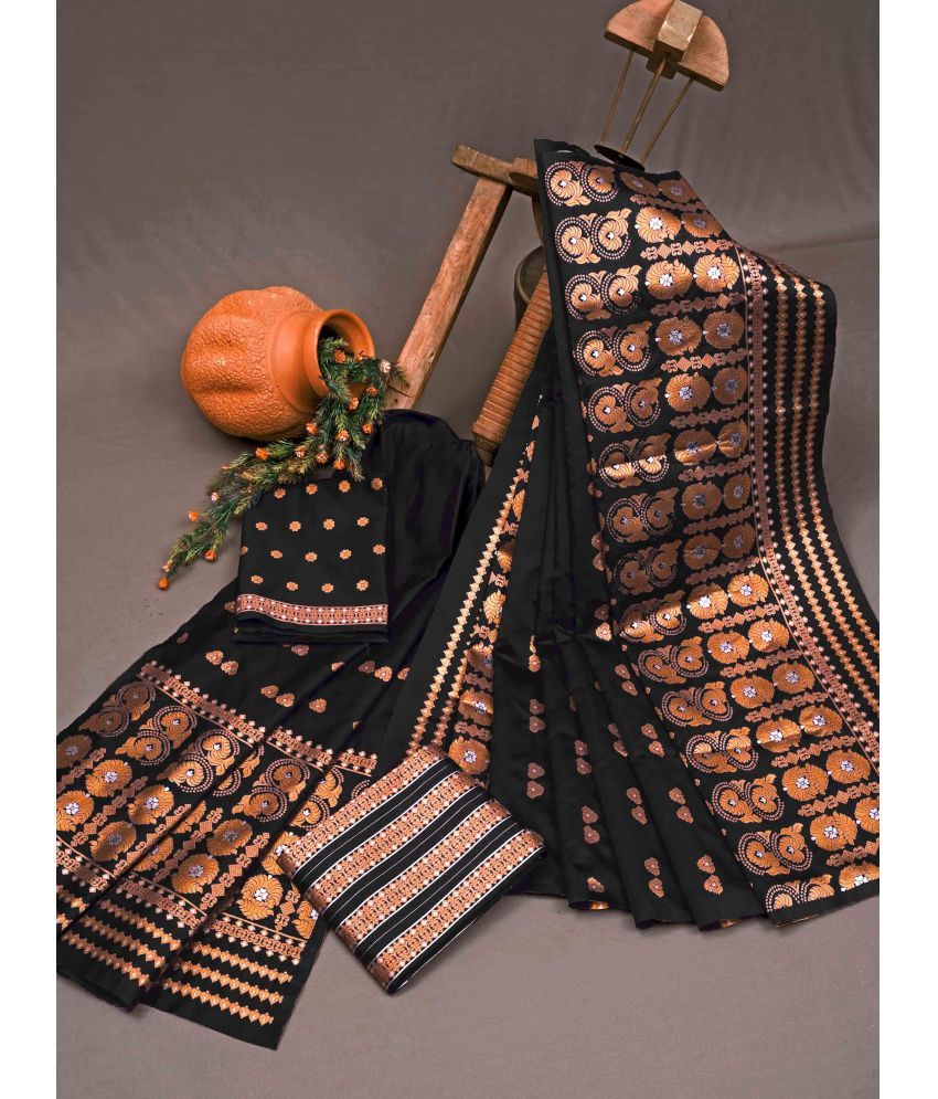     			Vividvibe Pack of 1 Kanjivaram Silk Self Design Saree With Blouse Piece ( Black )