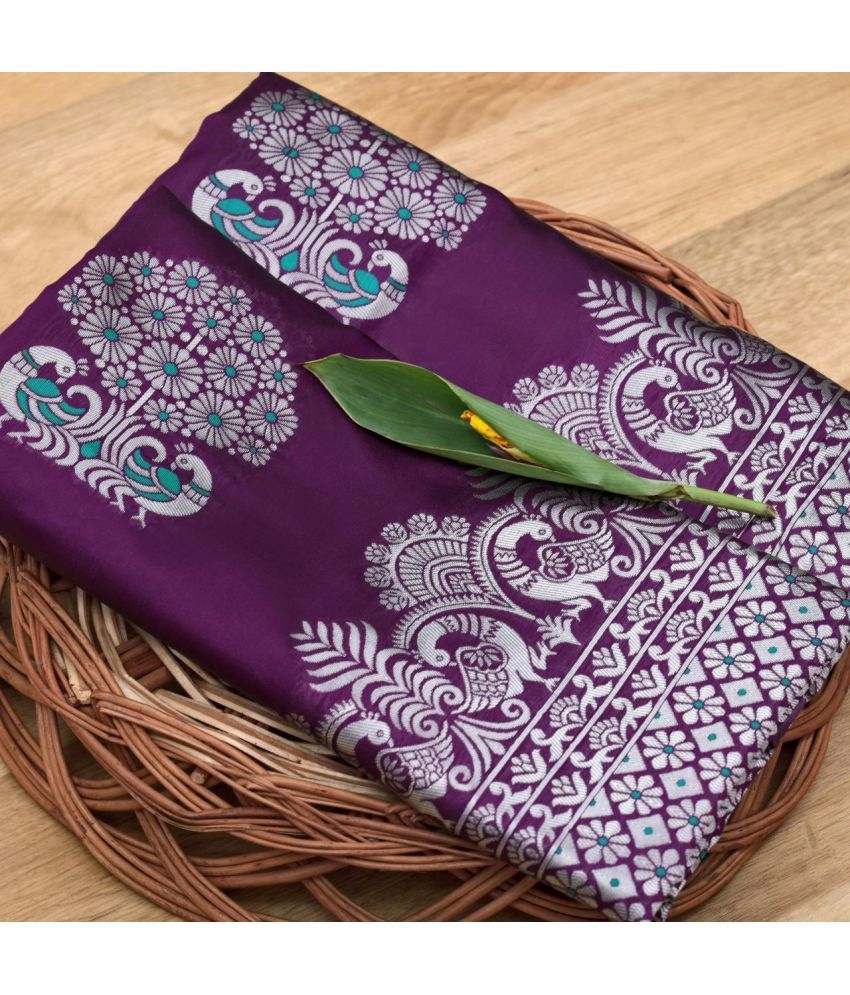     			Vividvibe Pack of 1 Kanjivaram Silk Self Design Saree With Blouse Piece ( Purple )