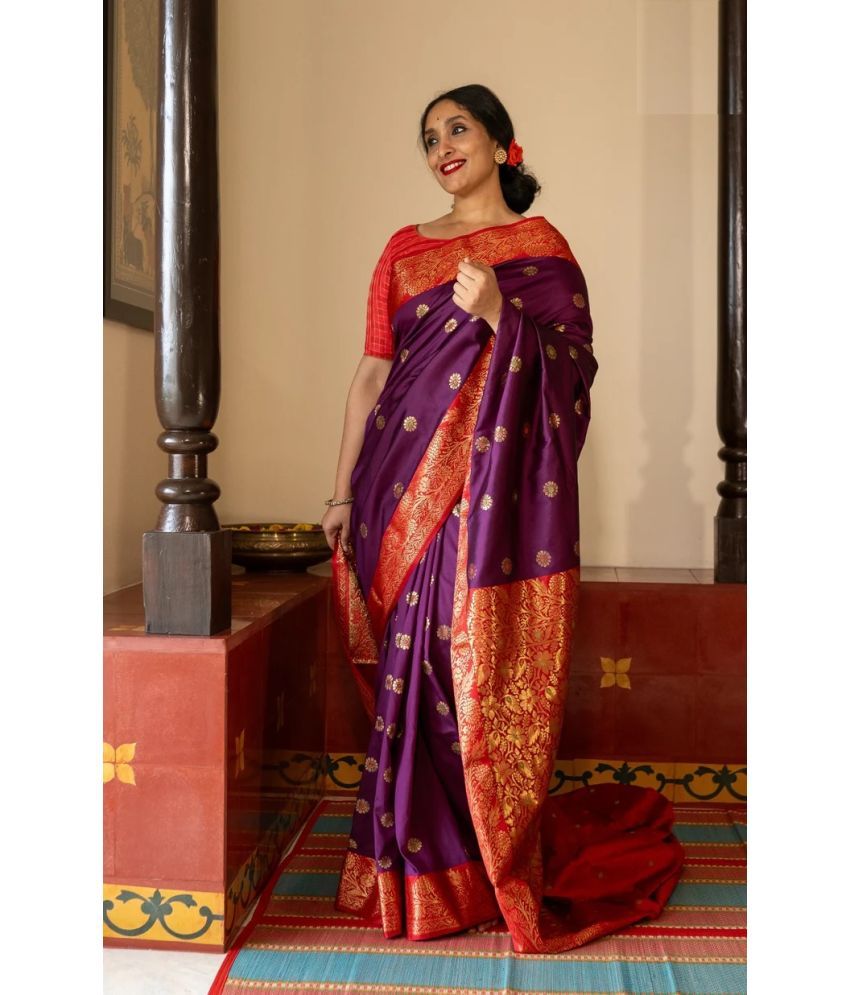     			Vividvibe Pack of 1 Kanjivaram Silk Self Design Saree With Blouse Piece ( Purple )