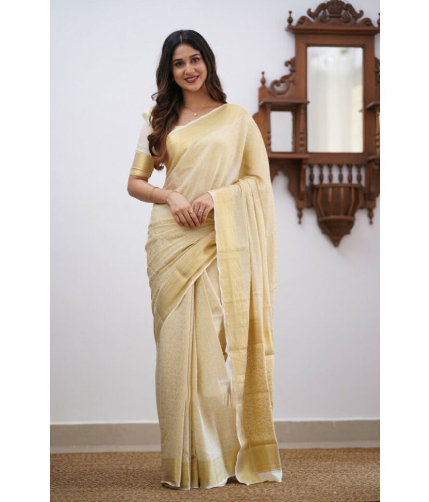     			Vividvibe Pack of 1 Kanjivaram Silk Self Design Saree With Blouse Piece ( White )