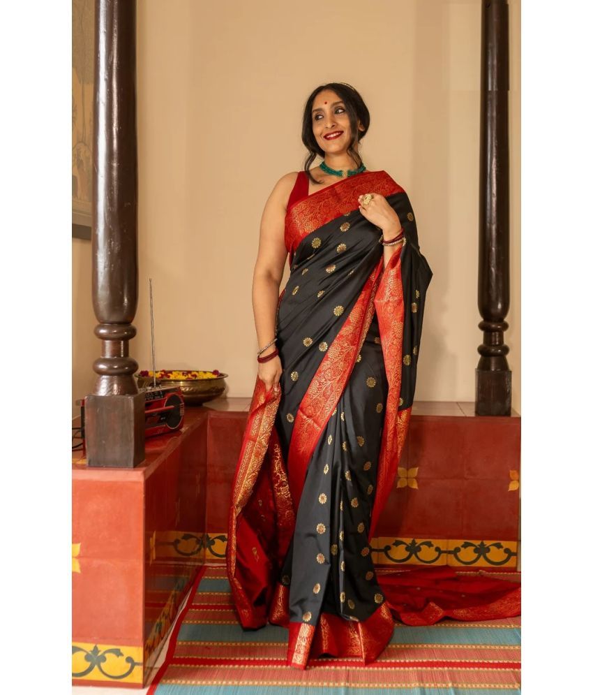     			Vividvibe Pack of 1 Kanjivaram Silk Self Design Saree With Blouse Piece ( Black )